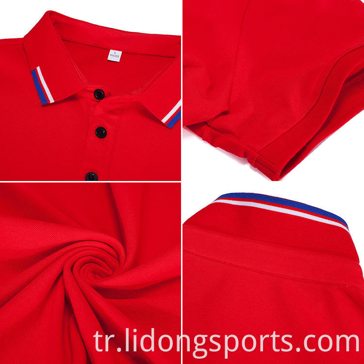 LiDong Özel Ucuz Polo Golf Tişörtleri Yeni Tasarım Erkek Kırmızı Ve Siyah Yaka Polo T Shirt Toptan